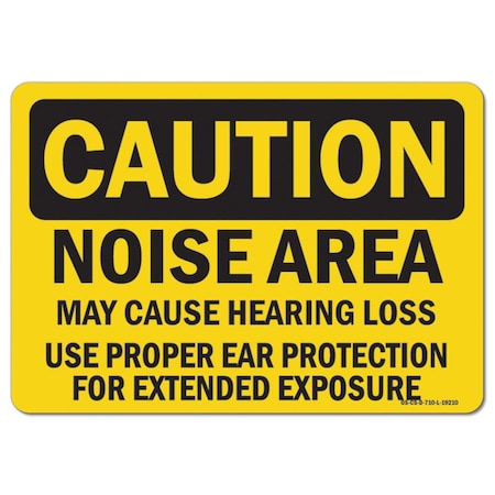 OSHA Caution Sign, Noise Area May Cause Hearing Loss Use Proper Ear Protection, 7in X 5in Decal